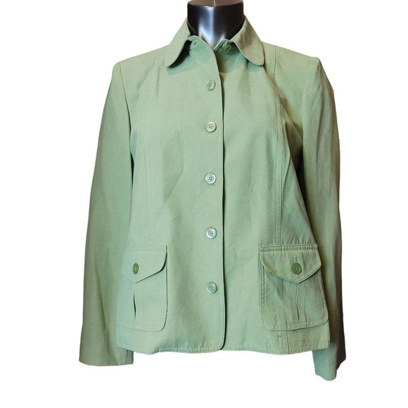 ALFRED DUNNER Womens 10 Petite Green Fully Lined 2 Front Pocket Blazer Jacket - Picture 1 of 3